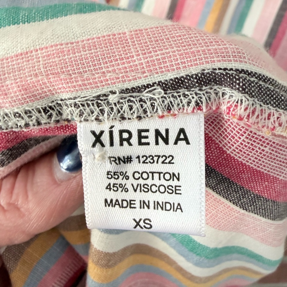 XiRENA Xirena Rainbow Stripe Midi Shirt Dress XS Cotton Side Slits - Picture 6 of 8
